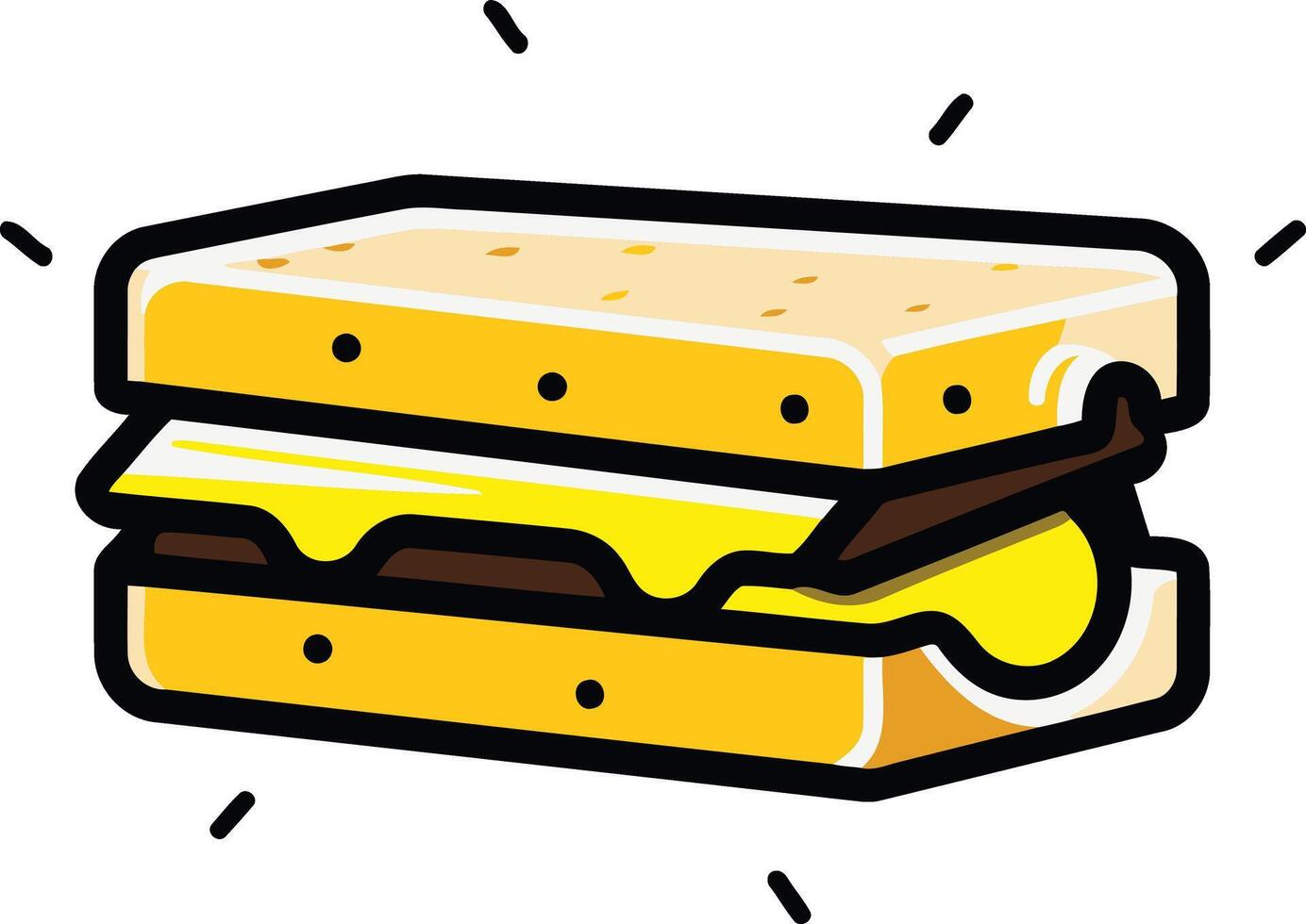 Cute cartoon illustration of a delicious sandwich with cheese and a brown filling vector