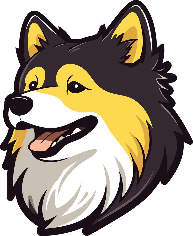 Cute cartoon illustration of a black and white finnish lapphund dog with a friendly smile vector