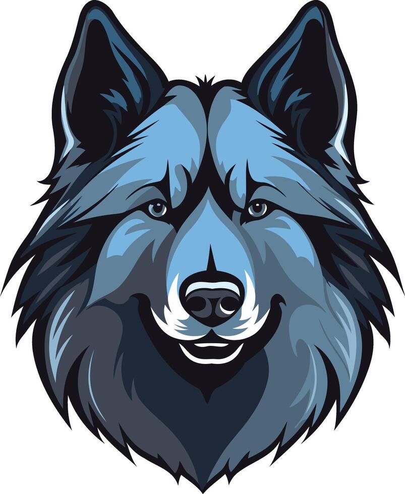 A majestic wolf head illustration with a friendly expression, perfect for logos, branding, and designs vector