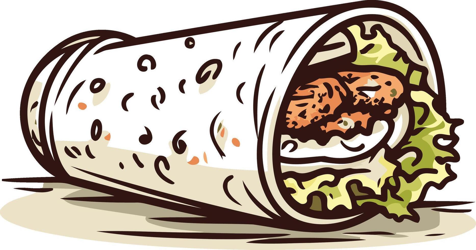 A hand drawn illustration of a delicious looking burrito, perfect for menus, food blogs, or branding vector