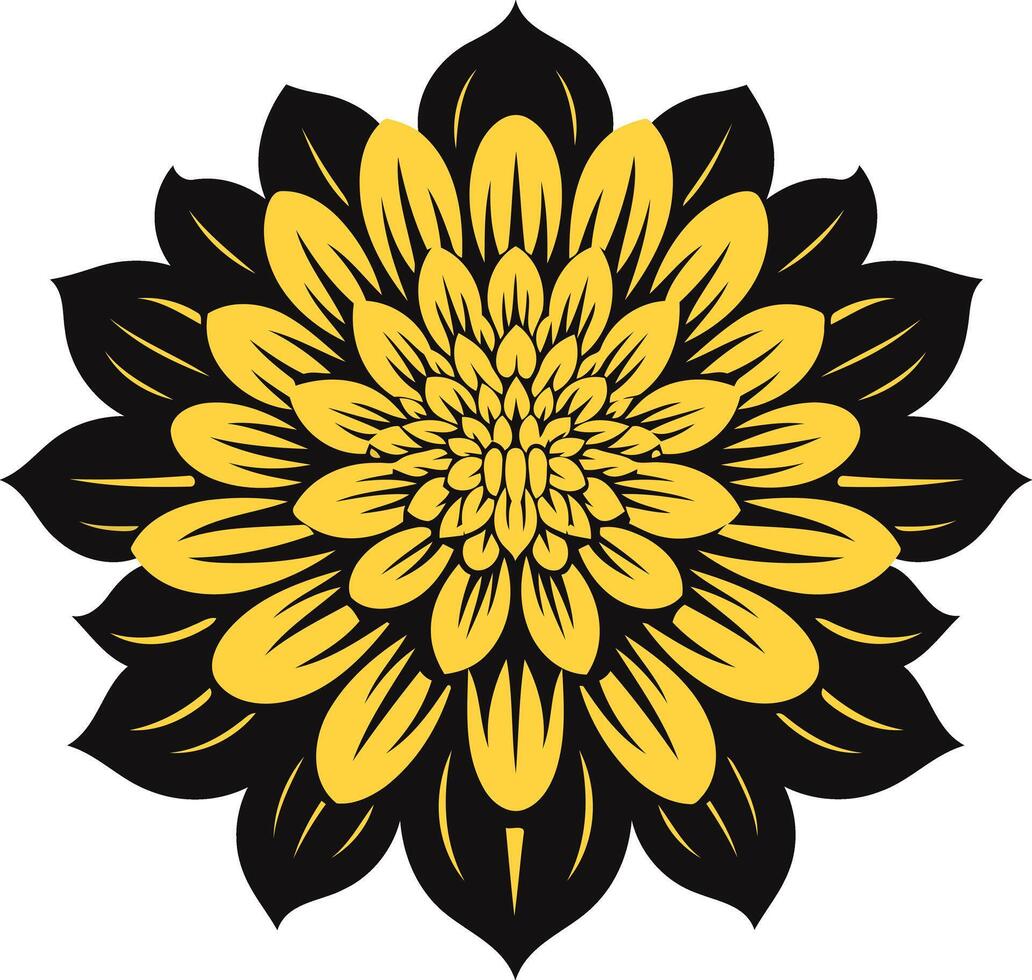 A vibrant, stylized illustration of a yellow flower with black outlines vector
