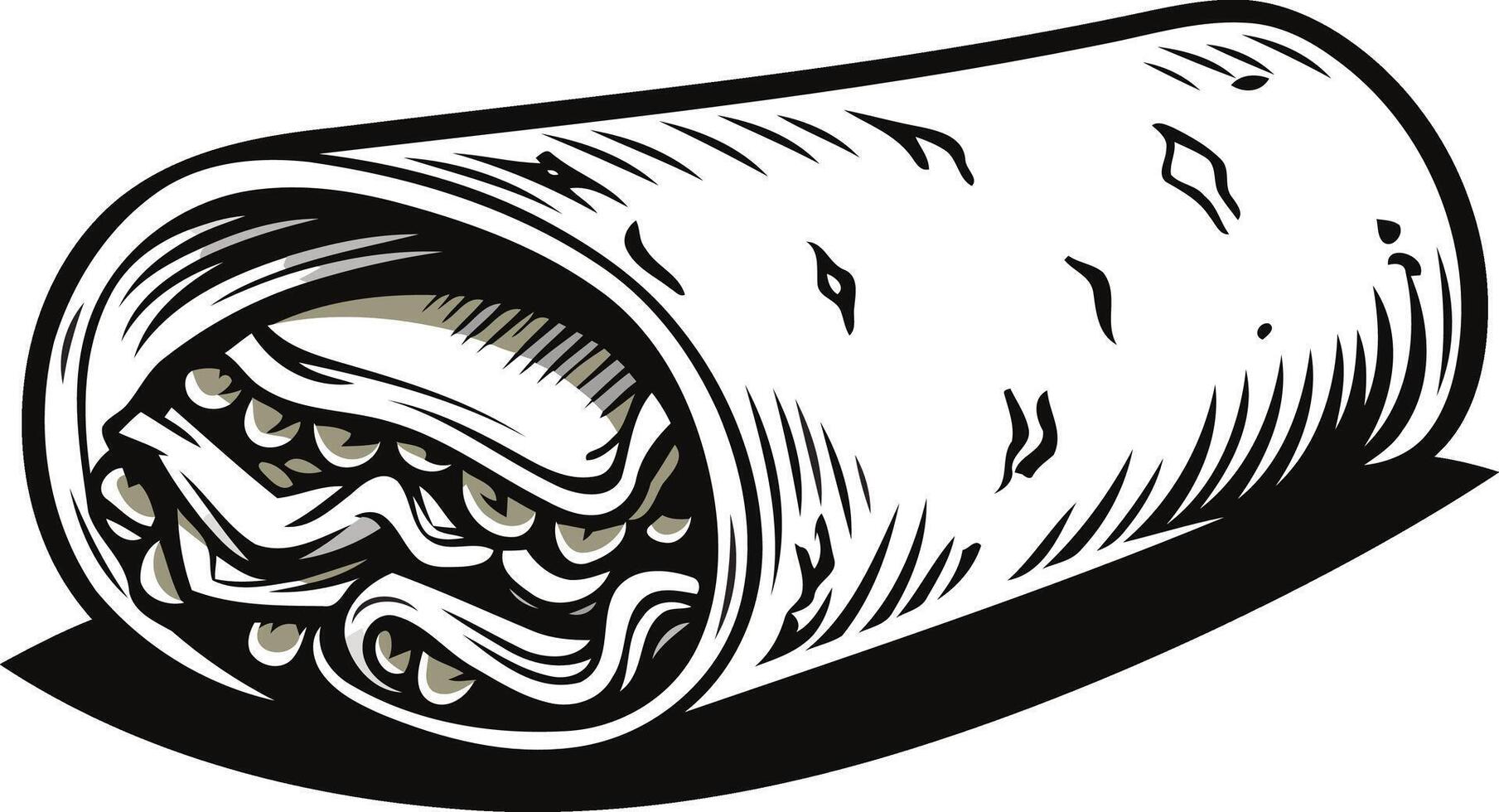A delicious hand drawn illustration of a burrito, perfect for menus, food blogs, and restaurant branding vector