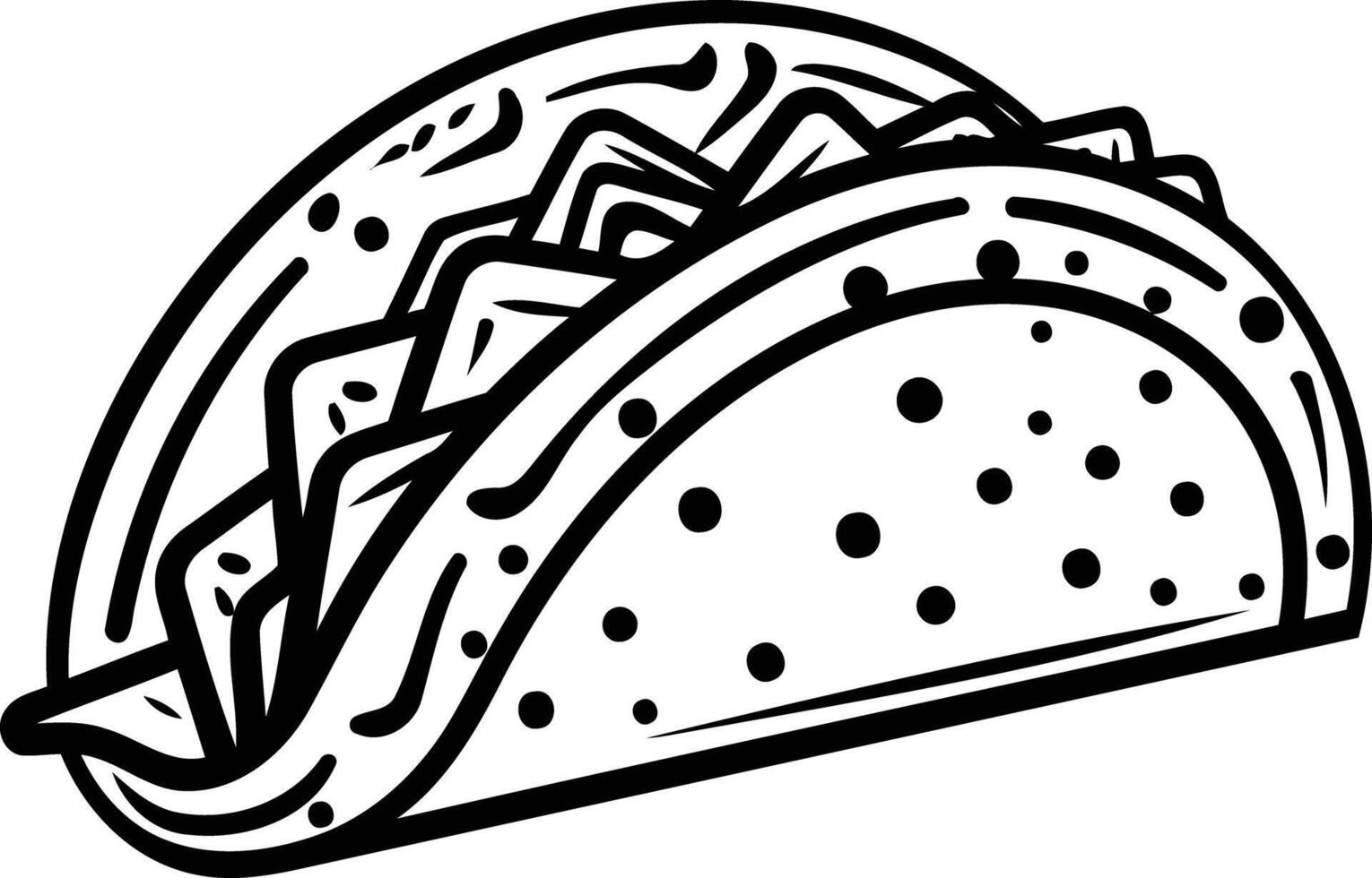 A simple black and white illustration of a single taco, perfect for restaurant menus, food blogs, or culinary designs vector