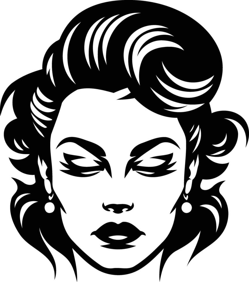 Black and white illustration of a woman's face with closed eyes and styled hair vector
