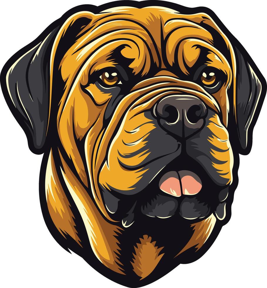 A powerful and expressive illustration of a bullmastiff dog's head, perfect for logos, branding, or pet related designs vector