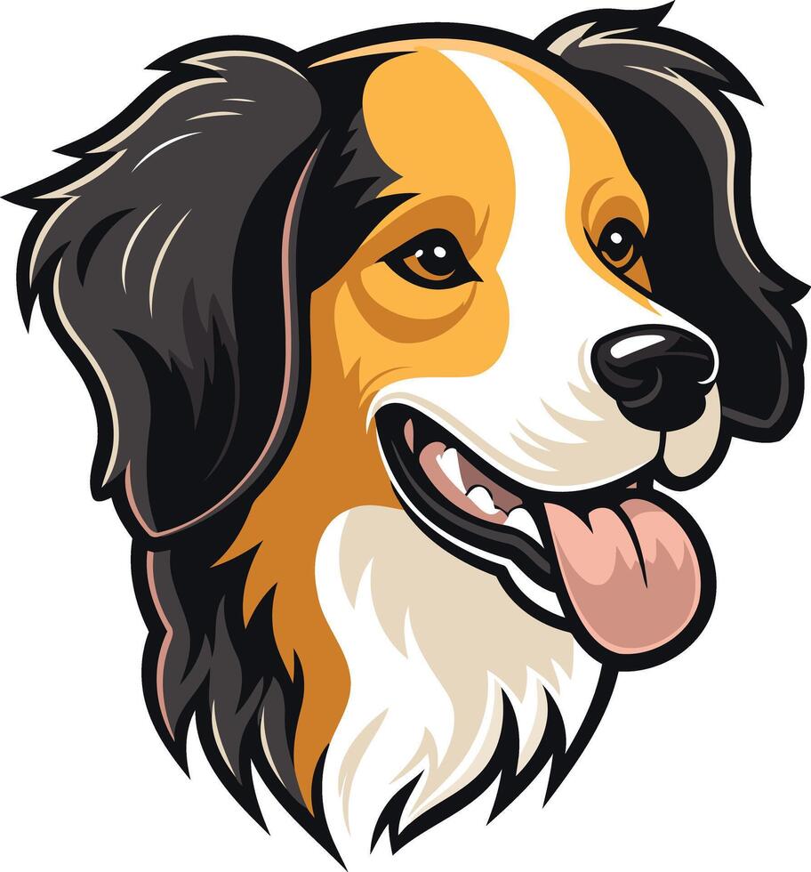 Cute cartoon illustration of a happy dog with black and brown fur, sticking out its tongue vector