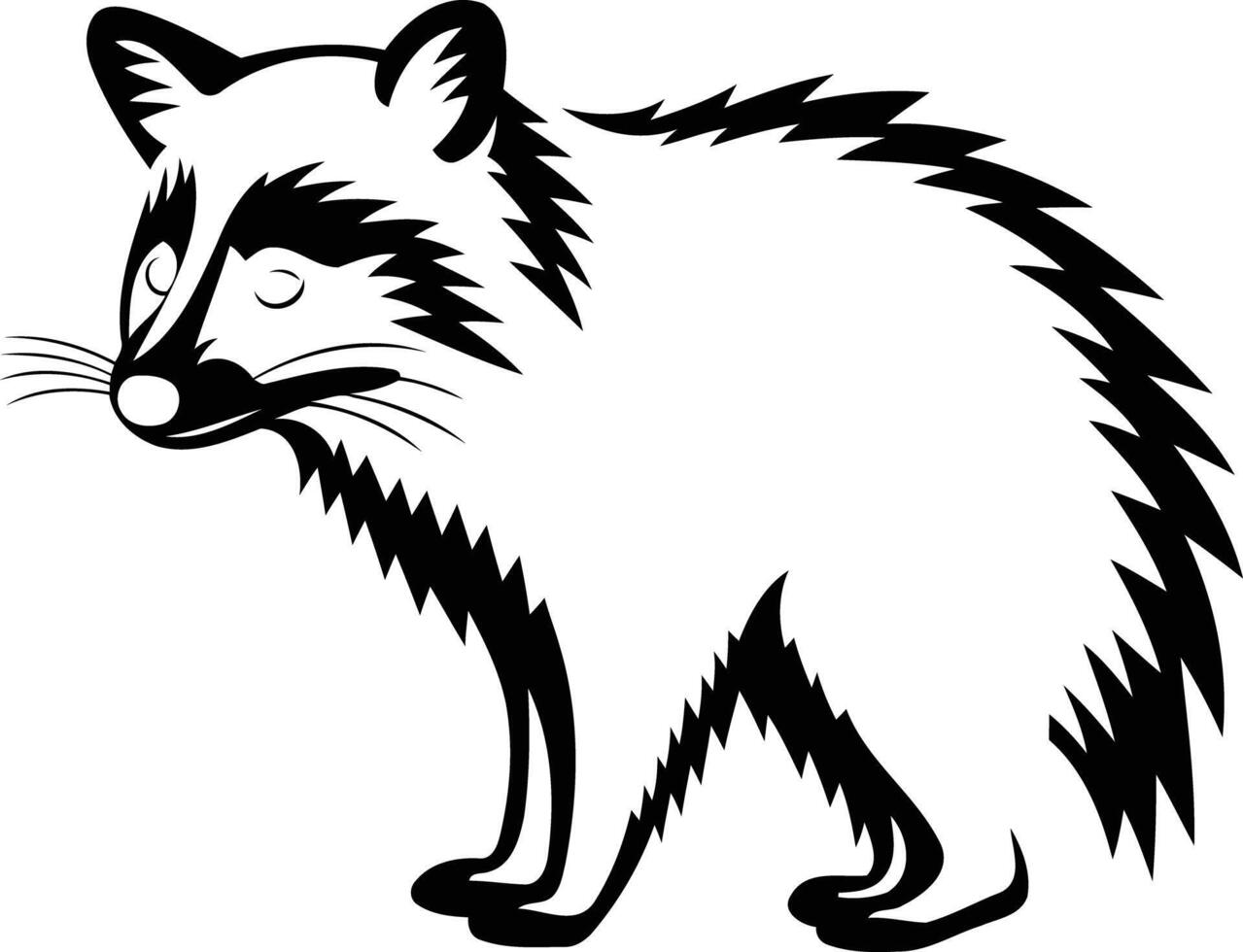 Stylized black and white silhouette of a raccoon, perfect for nature themed designs, illustrations, and branding vector