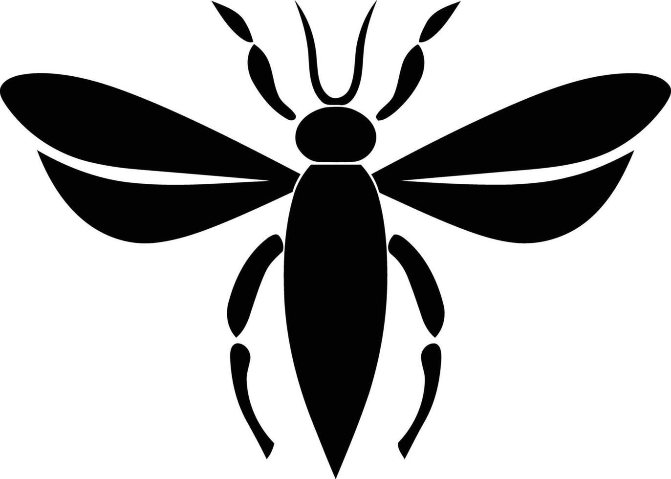 Simple, bold silhouette of a flying insect, perfect for logo design, branding, or as a graphic element vector