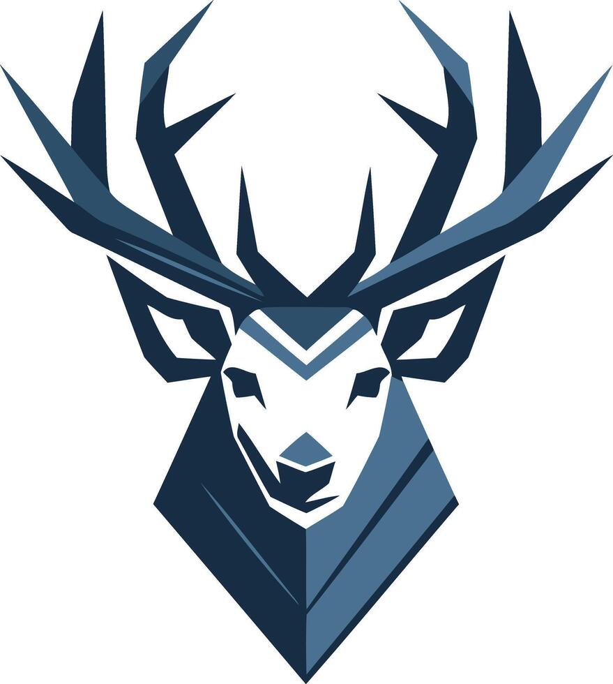 Geometric deer head logo in blue and white vector