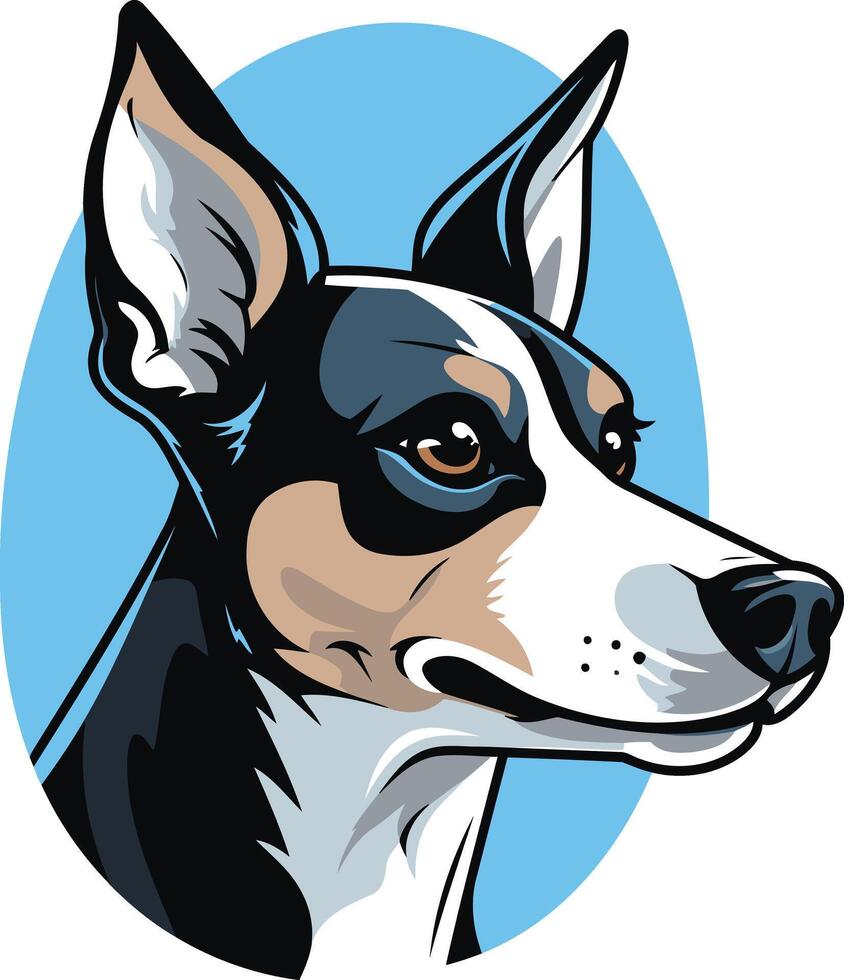 Cute cartoon illustration of a black and white dog with perky ears, perfect for pet related designs, branding, or social media vector