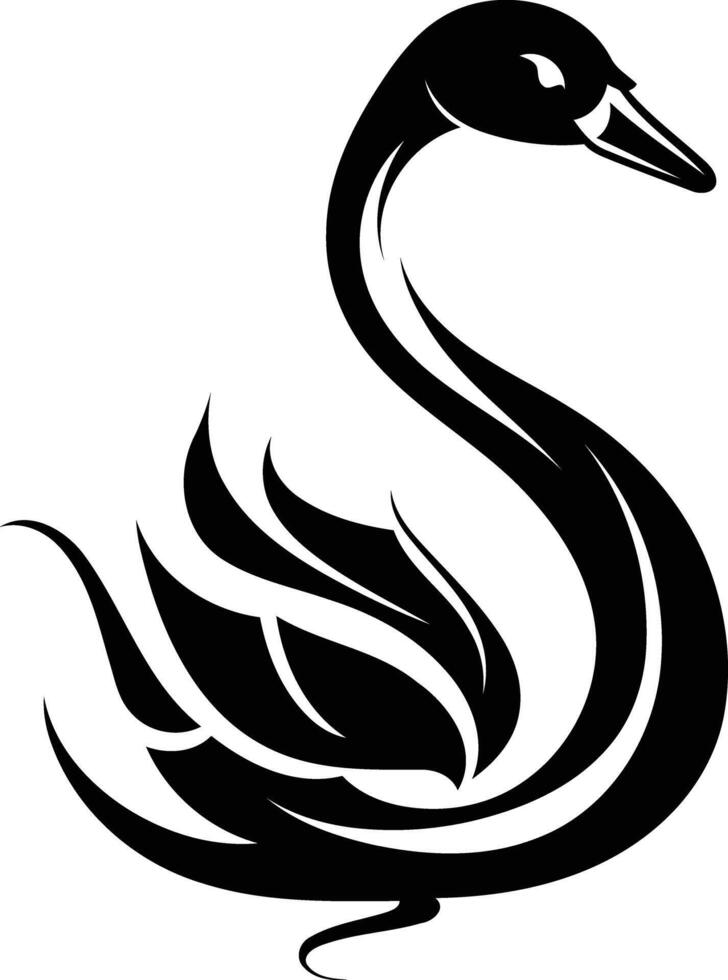 Stylized black and white illustration of a graceful swan in a tribal design vector