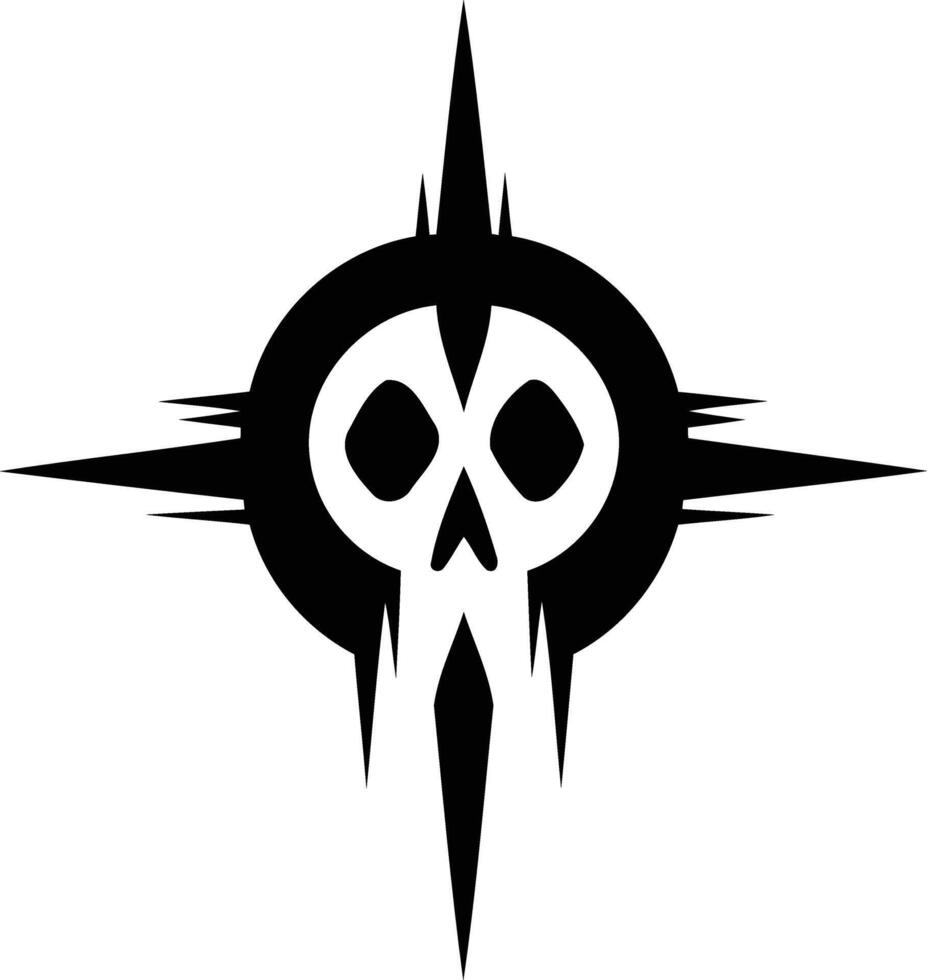 A bold and edgy tattoo design featuring a skull surrounded by a circle and sharp, angular points vector