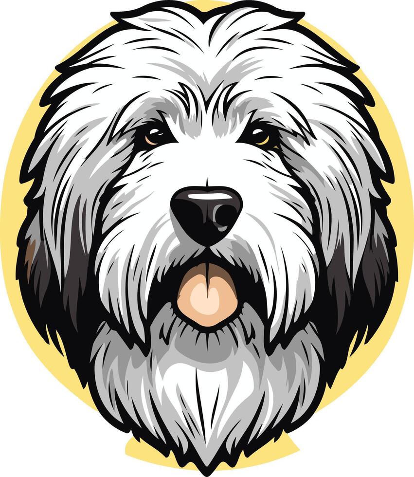 A friendly, cartoon style illustration of a bearded collie dog with a playful expression vector