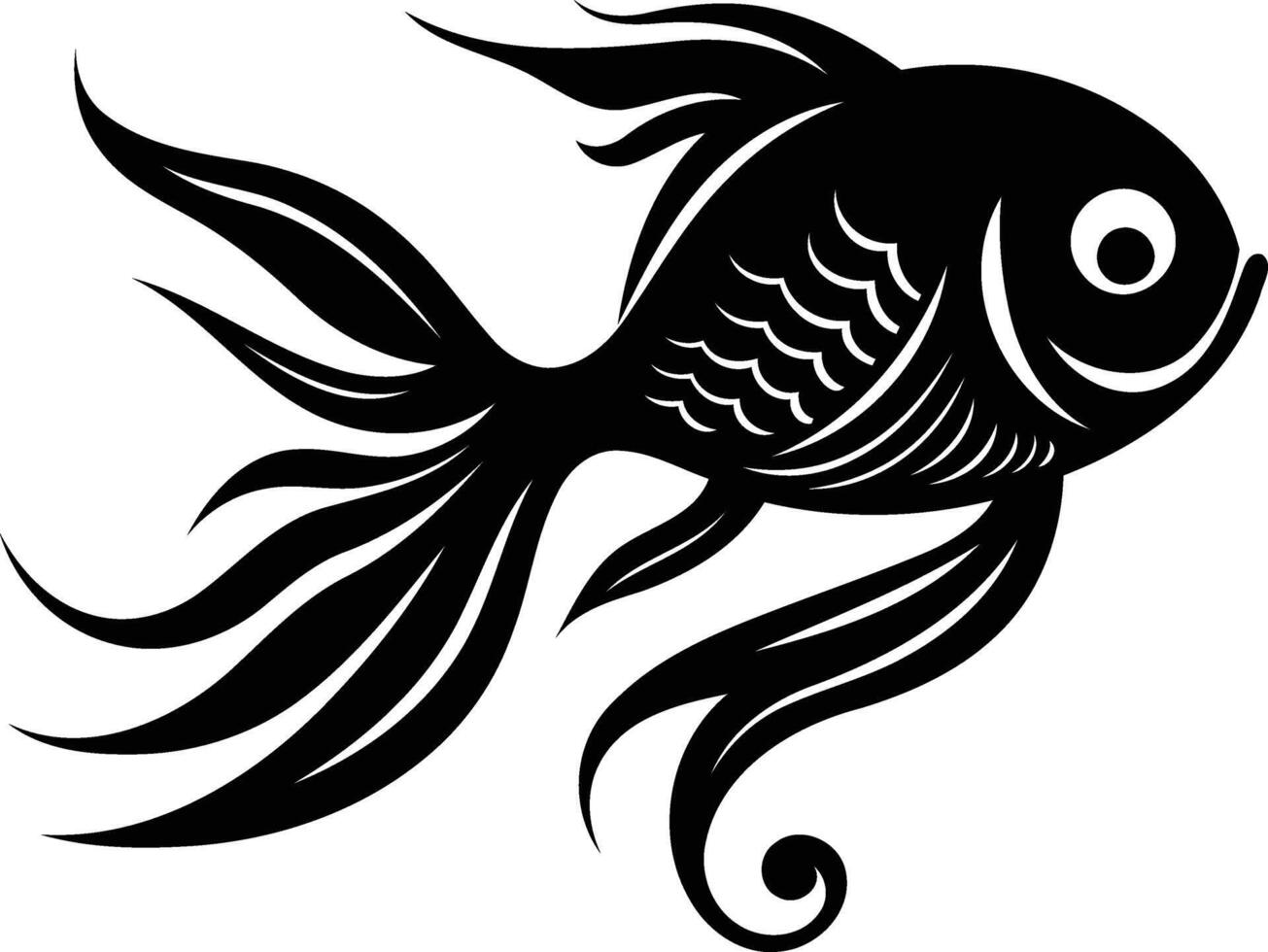 Black and white silhouette of a stylized fish with intricate detailing, perfect for tattoo designs, branding, or decorative elements vector