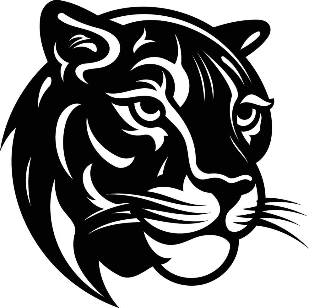 A fierce and powerful black and white illustration of a panther's head, ideal for tattoo designs, branding, or as a graphic design element vector