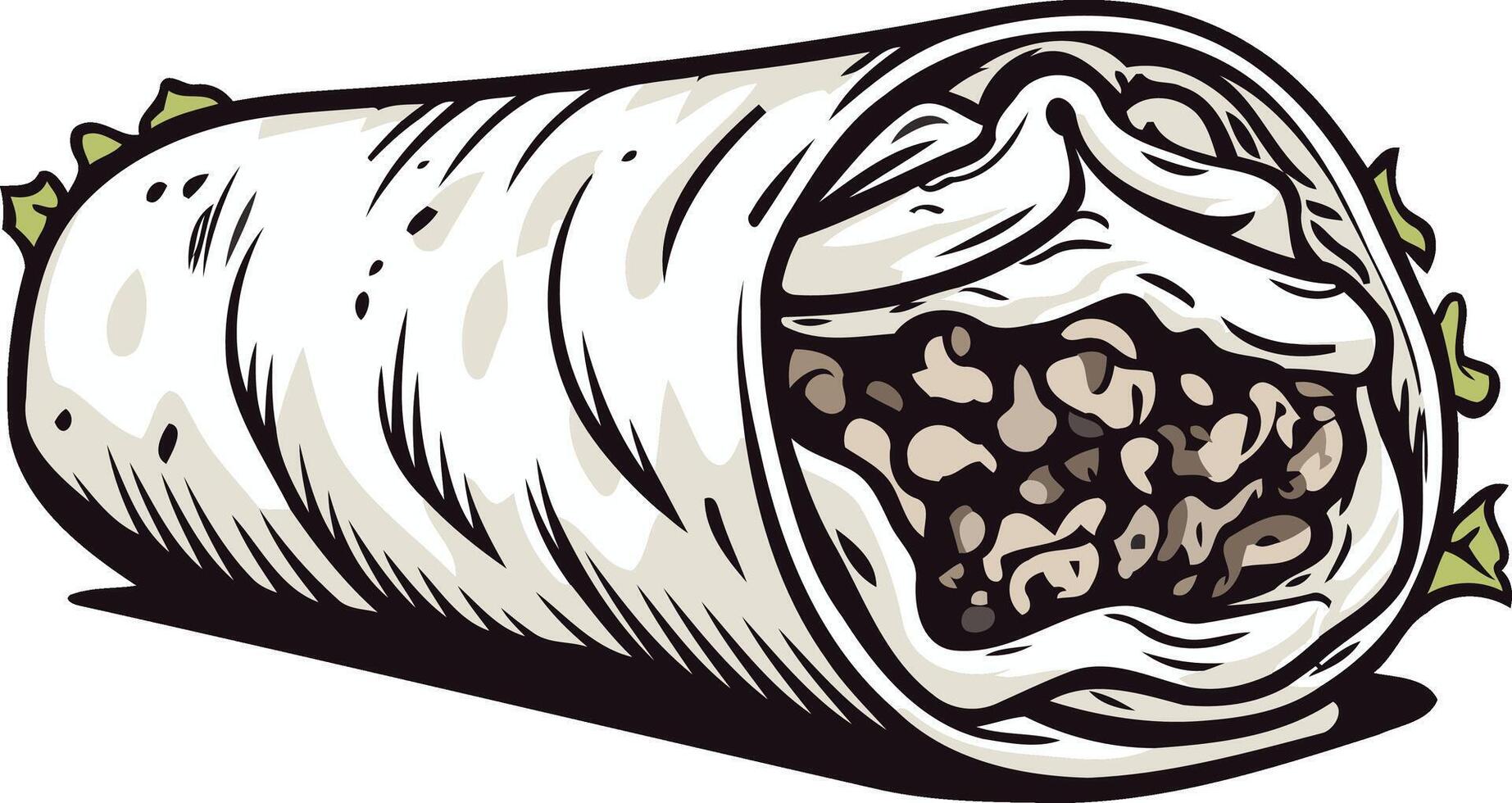 A hand drawn illustration of a delicious looking burrito, perfect for menus, food blogs, and restaurant marketing vector