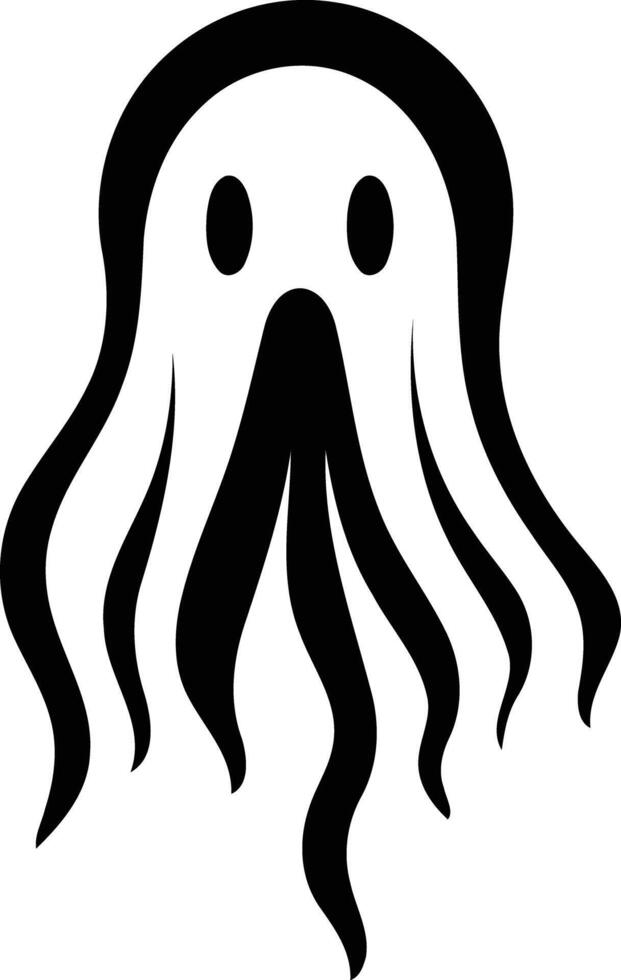 A simple yet spooky black and white ghost illustration with a flowing, tentacle-like design vector