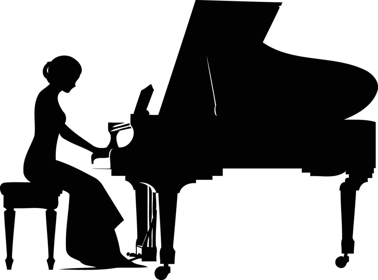 A minimalist silhouette of a woman playing a grand piano vector