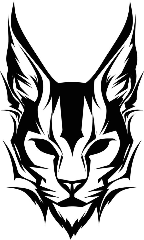 Fierce and stylized black and white cat head tattoo design vector