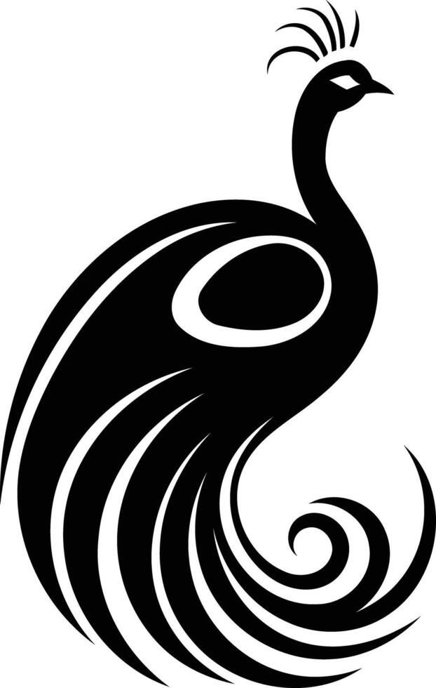 Elegant peacock silhouette in black and white, perfect for logo design, branding, and tattoo inspiration vector