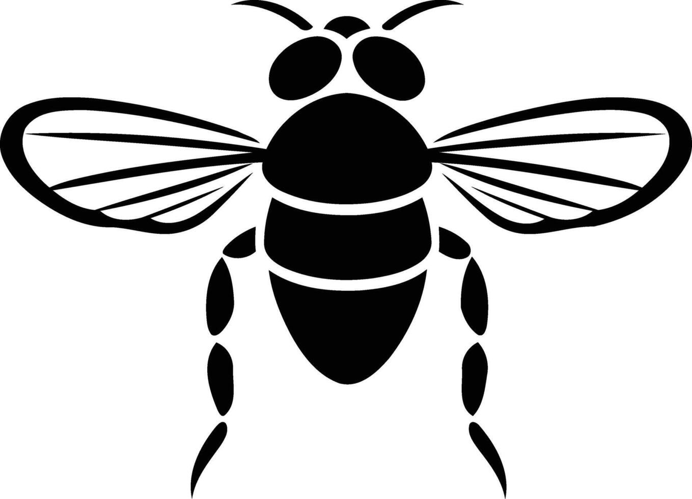A simple, bold silhouette of a bee with wings outspread vector