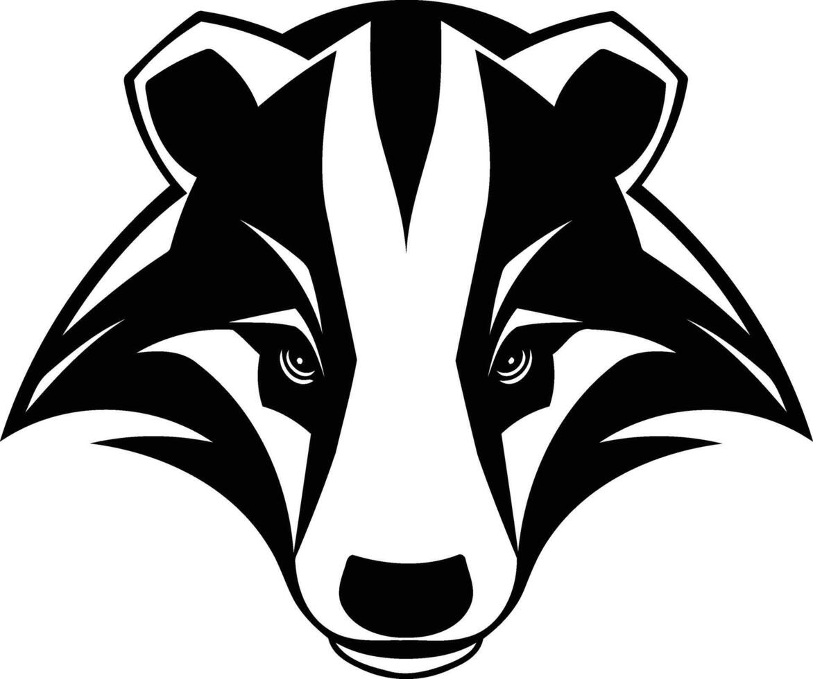 A bold and striking black and white illustration of a badger's head, perfect for branding, tattoos, or any project needing a strong, nature-inspired image vector