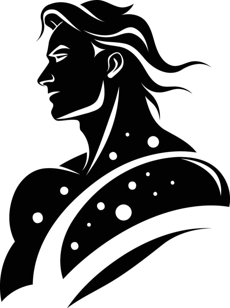 Stylized silhouette of a muscular man with flowing hair, perfect for tattoo designs, branding, or masculine aesthetics vector
