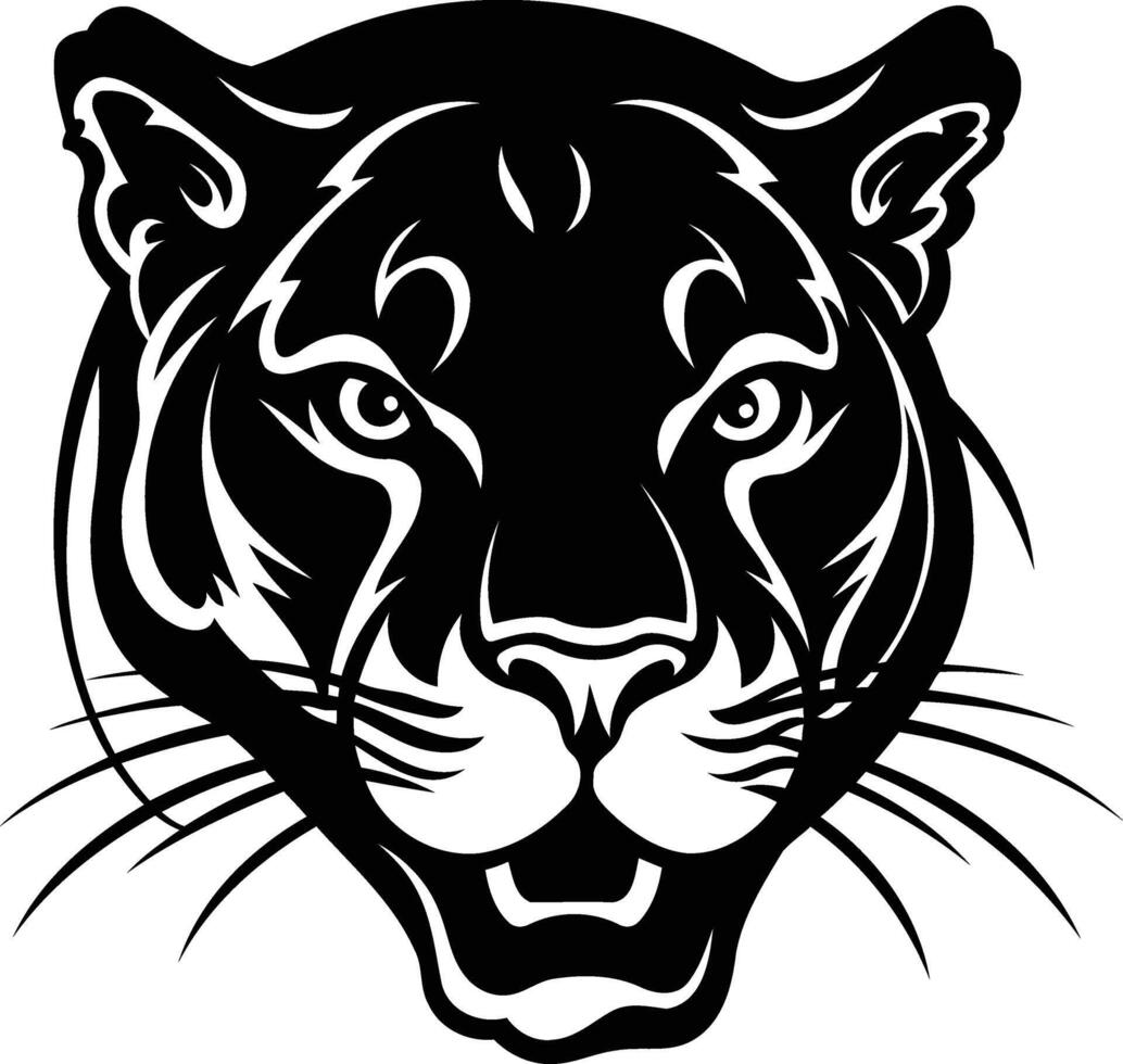 A fierce black and white illustration of a cougar's head, perfect for branding, logos, tattoos, or any project needing a powerful animal image vector