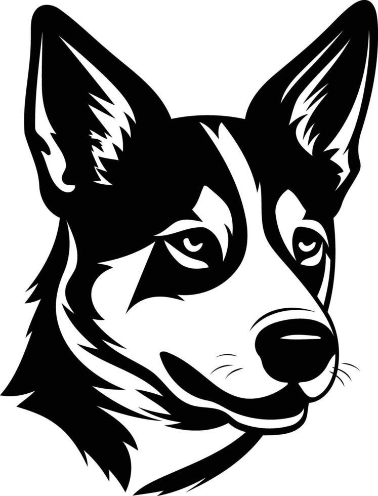 A bold and striking black and white illustration of a dog's head, perfect for logos, branding, or design projects vector