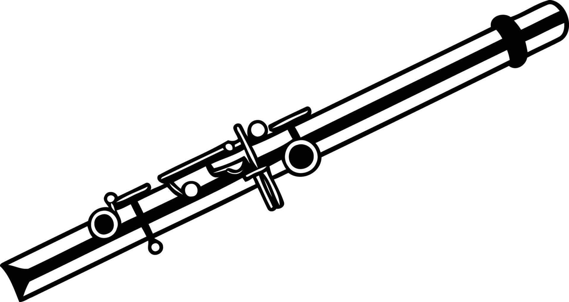 Black and white illustration of a flute, perfect for music education, website designs, and more vector