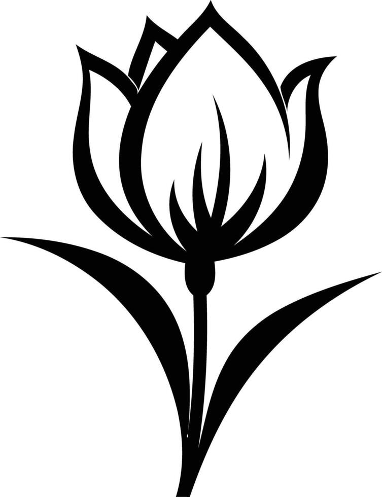 Simple, elegant, black and white tulip silhouette vector