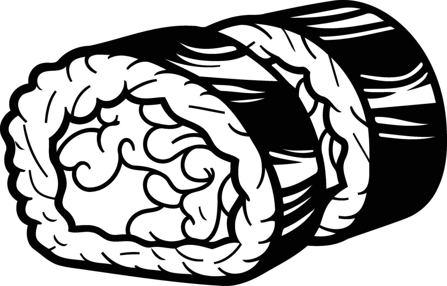 Black and white illustration of a single sushi roll in a traditional japanese style vector