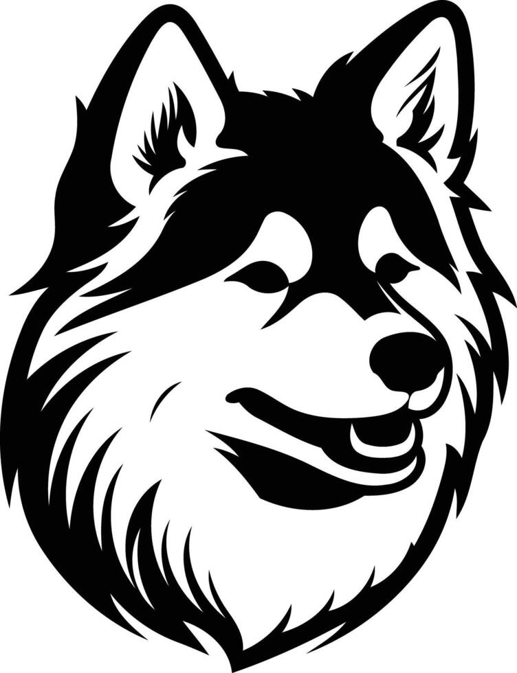 A bold, black and white silhouette of a husky dog's head, perfect for logo design, branding, or pet-related projects vector