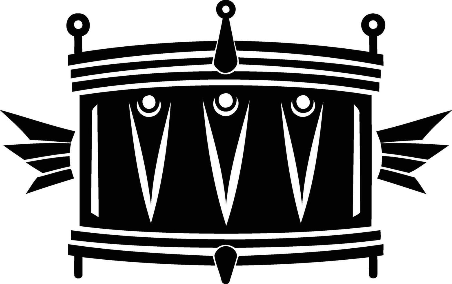Black and white element illustration of a drum with stylized wings, perfect for music, tattoo, or band branding vector