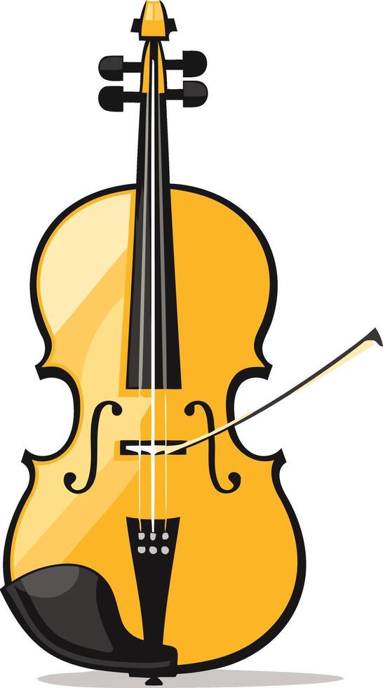 A vibrant yellow cello with a black bow, isolated on a white background vector