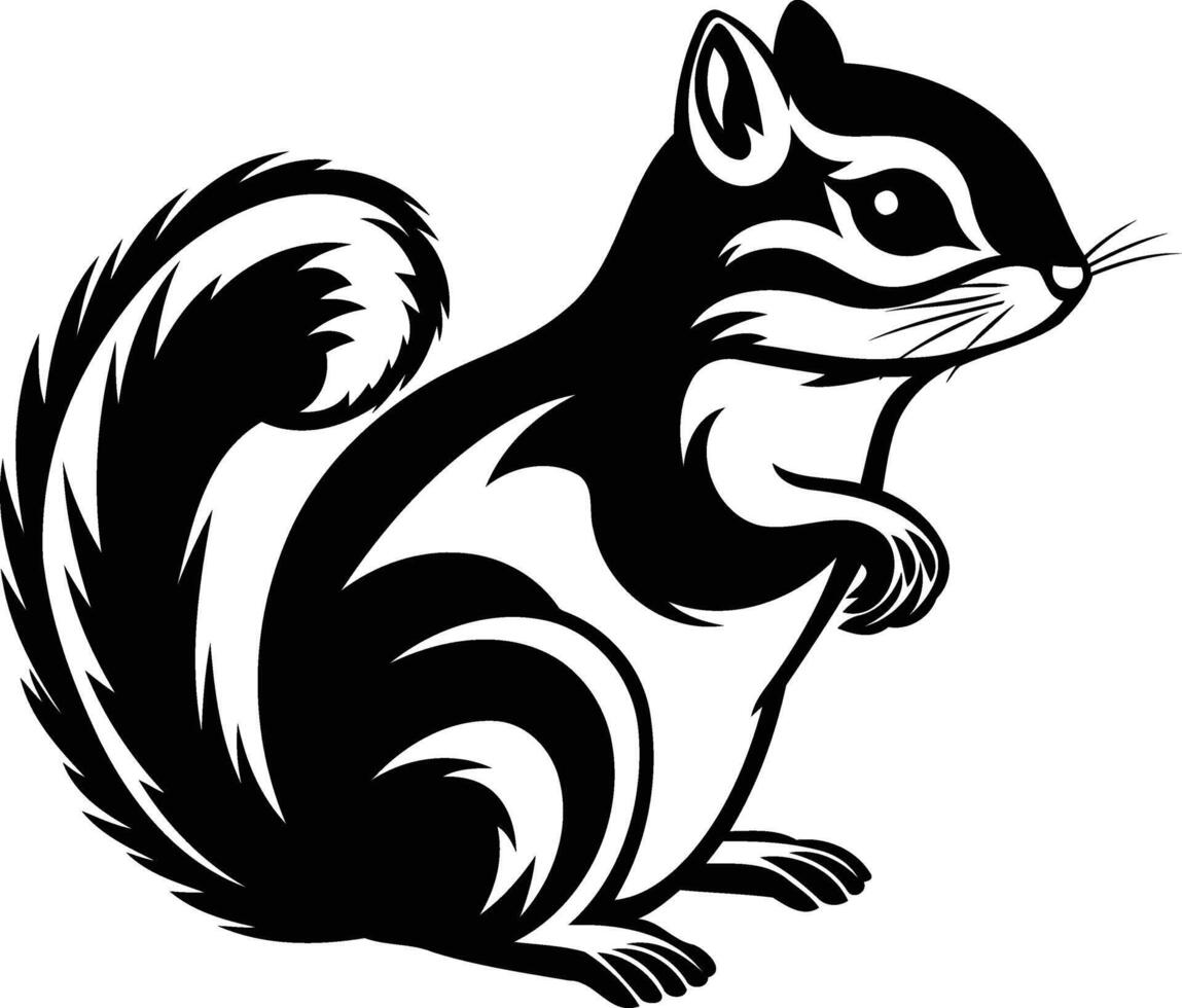 Black and white illustration of a cute squirrel in a classic tattoo style vector