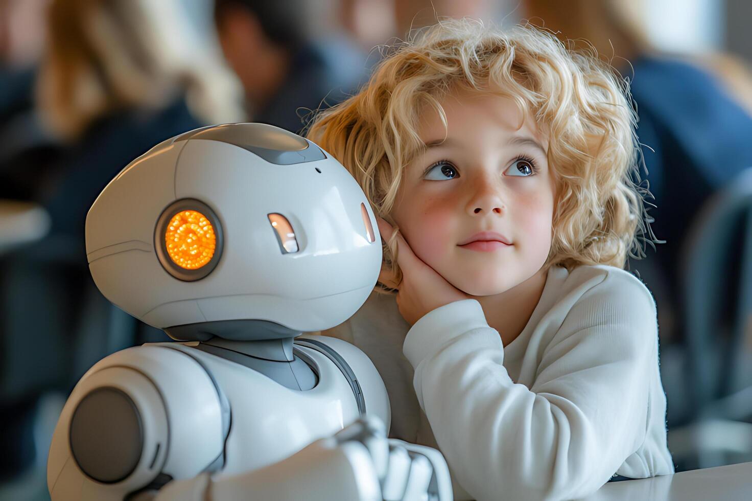 Child with robot companion photo