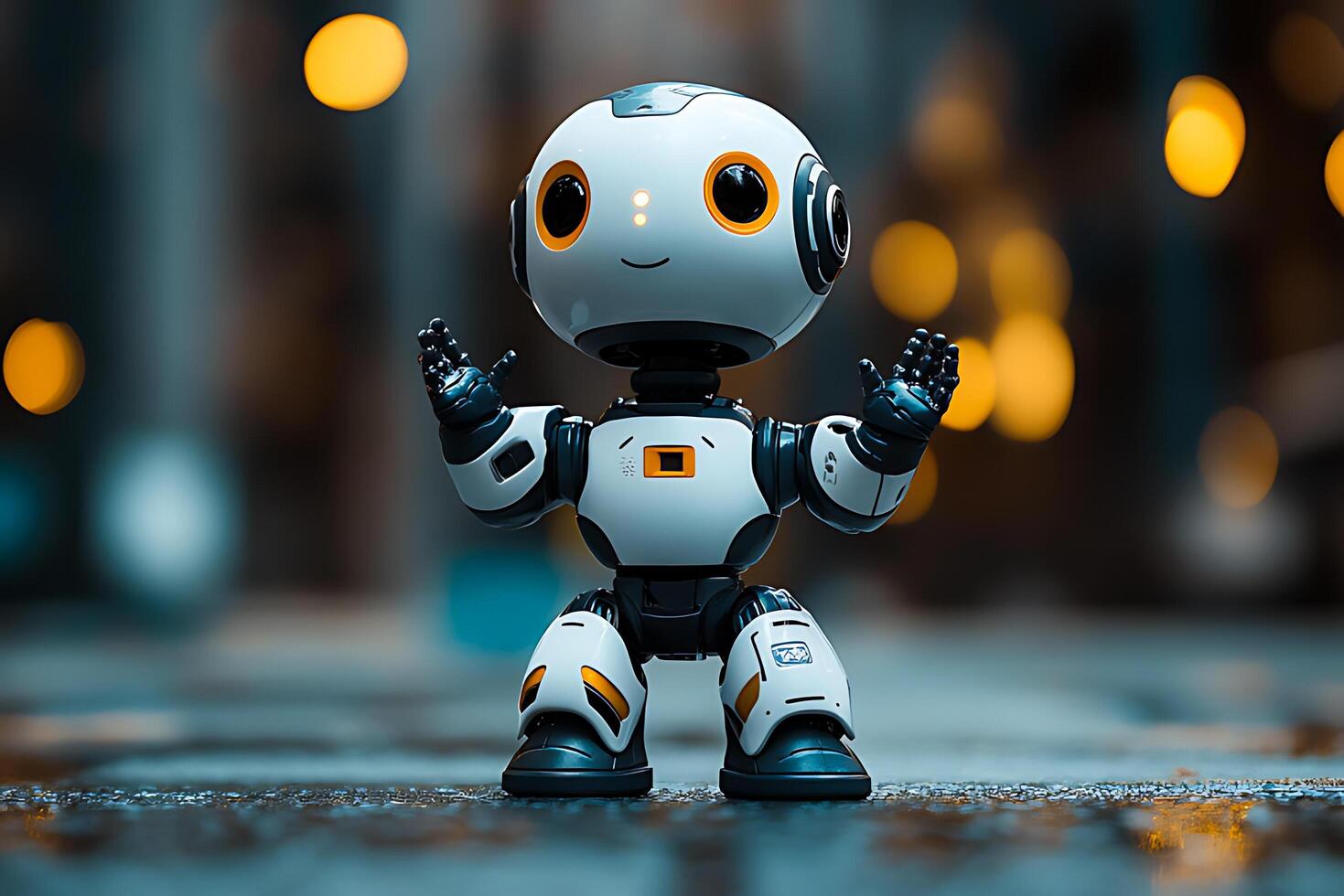 Friendly white robot waving photo