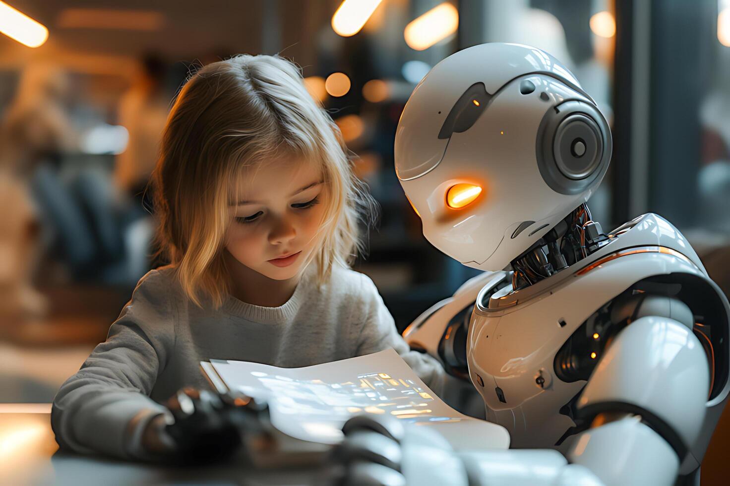 Child learning with robot assistant photo