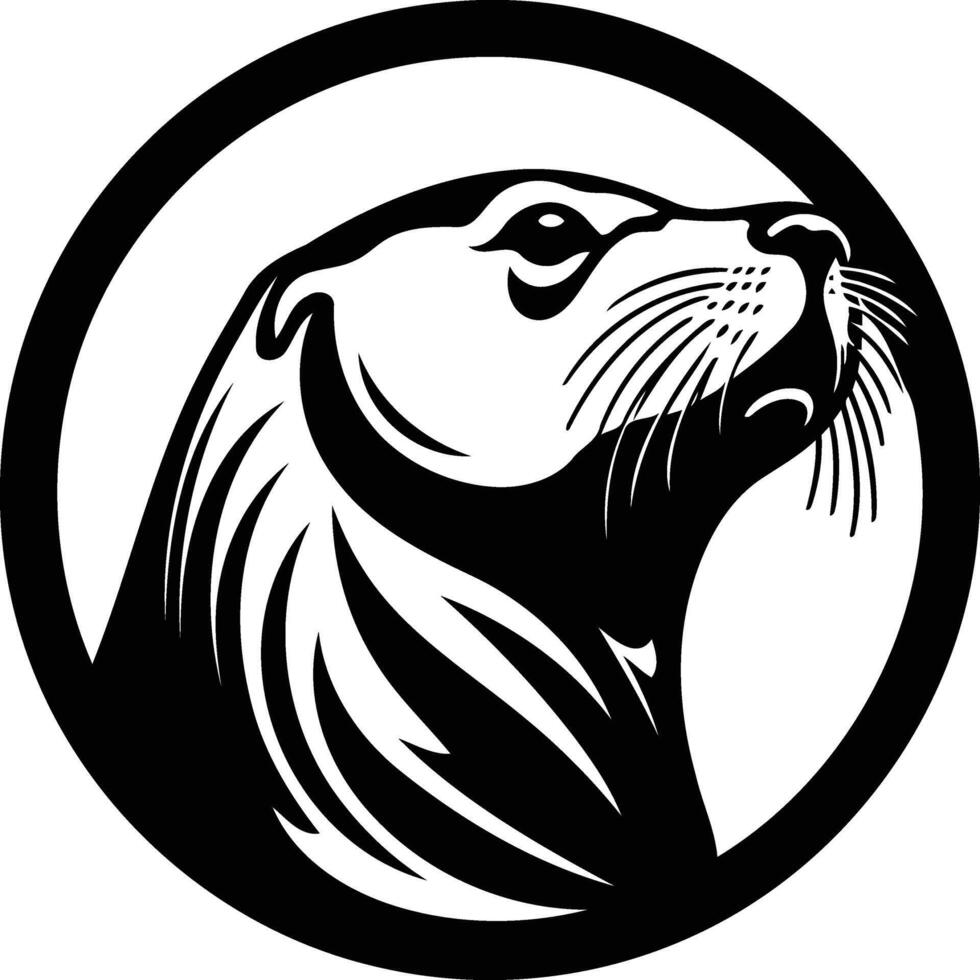 A bold, black and white illustration of a stylized sea otter head, perfect for logos, tattoos, or branding vector