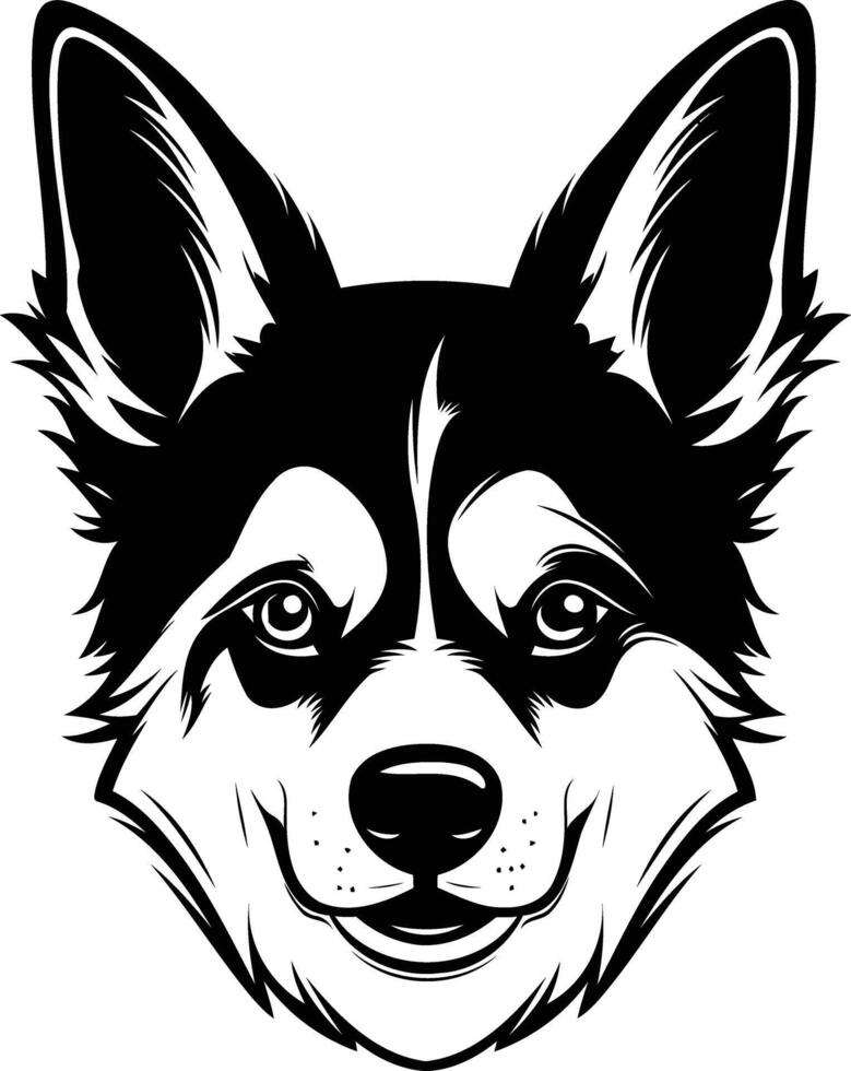 A striking black and white illustration of a dog's head, perfect for pet-related designs, tattoos, or branding vector