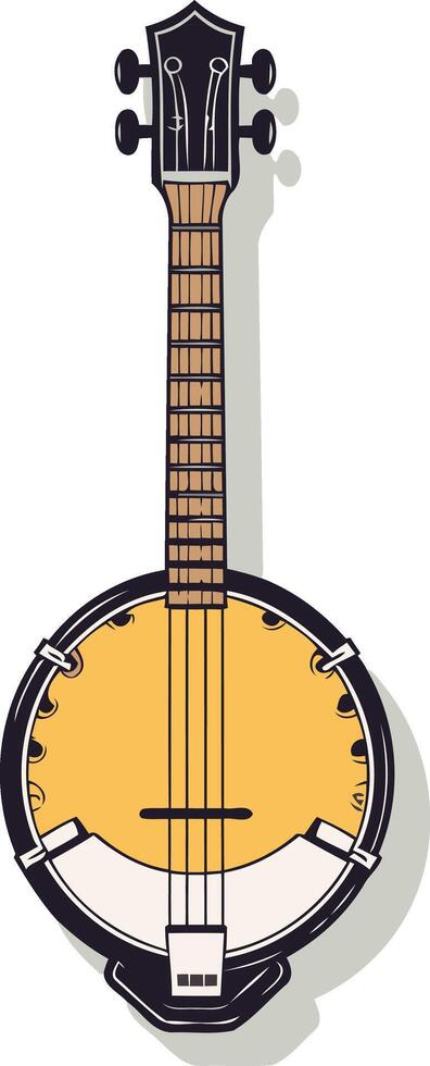 A classic banjo with a black body, wood neck, and a warm yellow resonance head vector