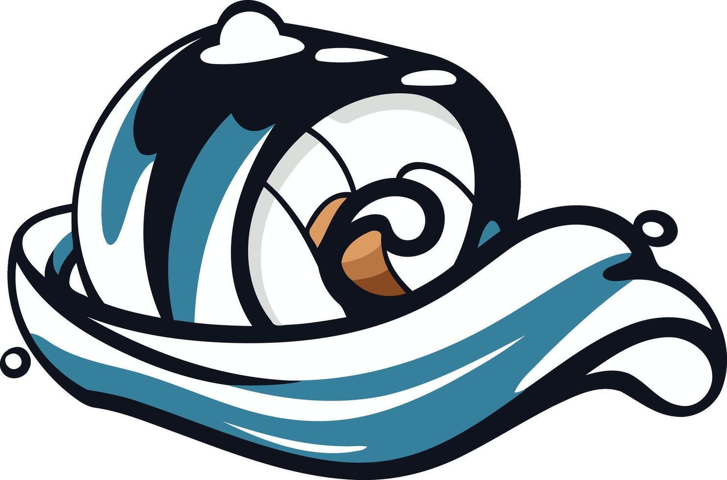 A playful, cartoon illustration of a sushi roll riding a wave vector