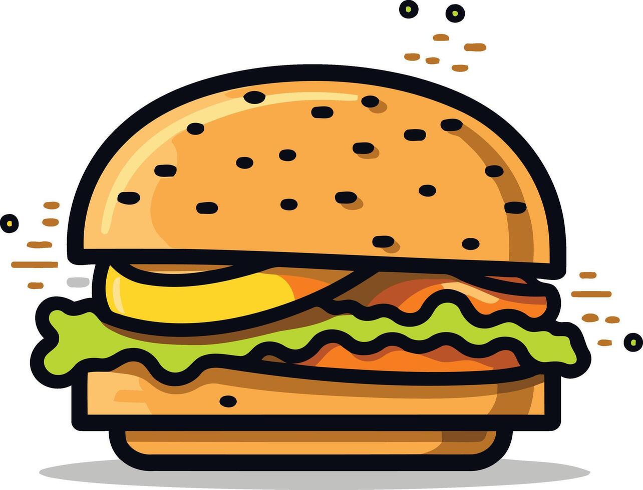 A cheerful cartoon burger with a sesame seed bun, lettuce, and cheese vector