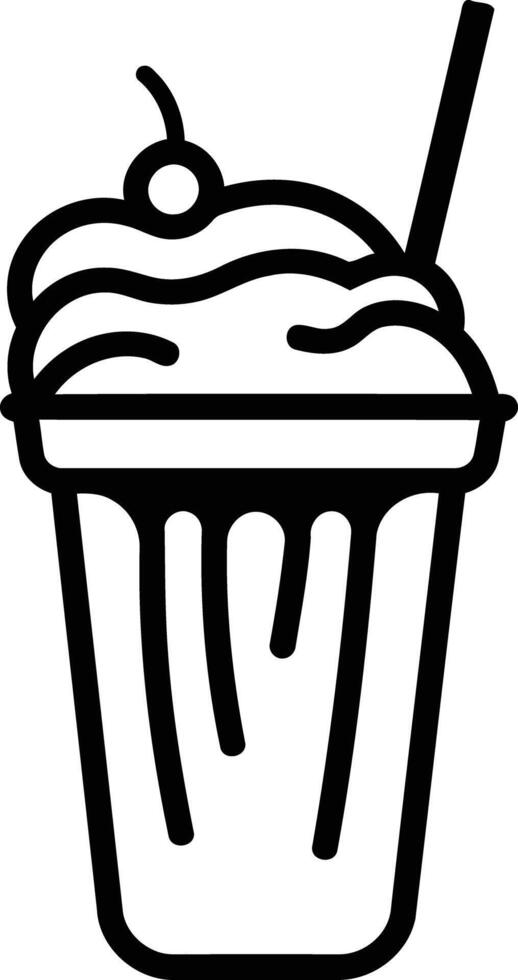 Simple line art illustration of a milkshake with whipped cream and a cherry on top vector