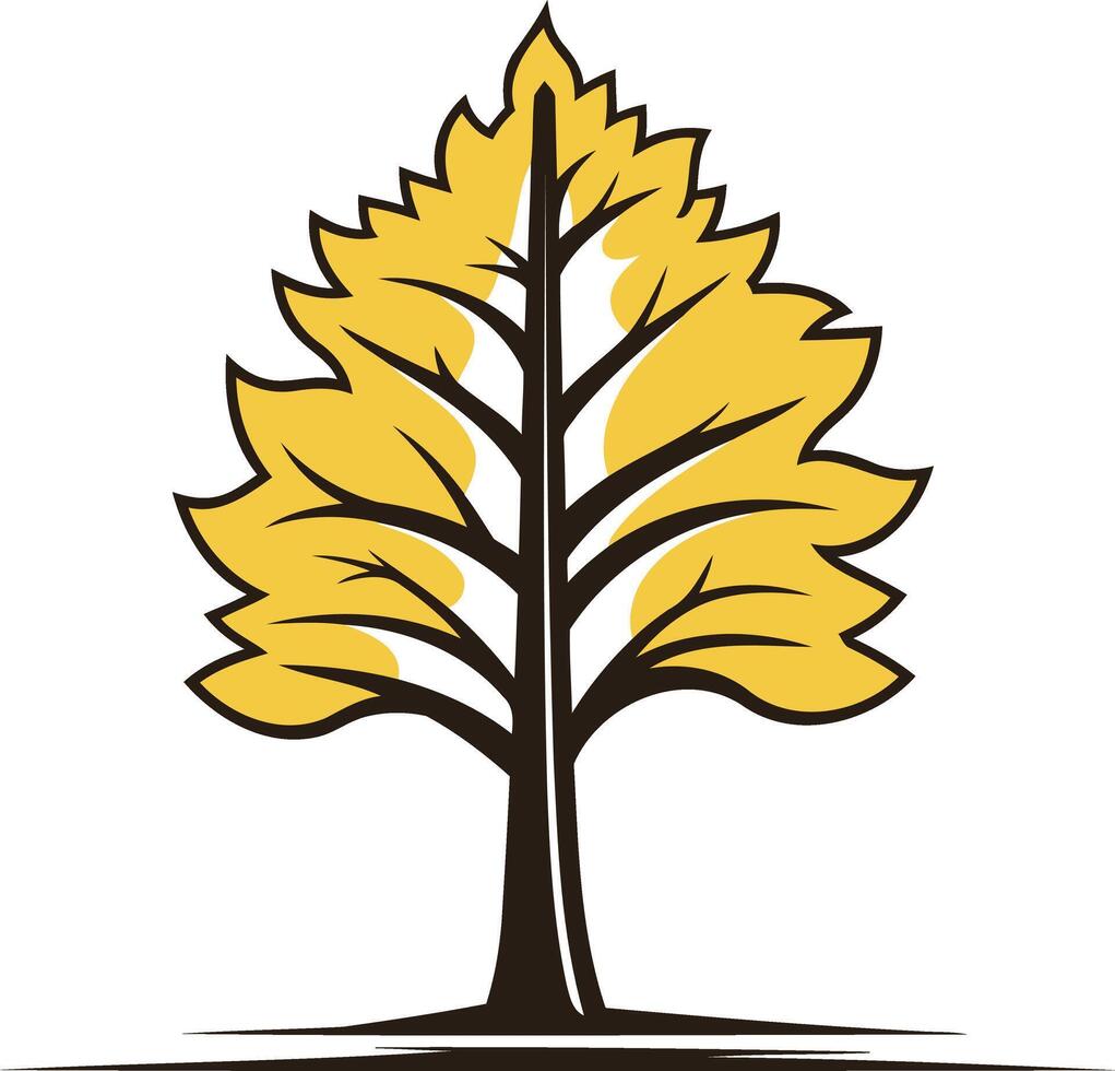 Simple, stylized tree illustration in yellow and black vector