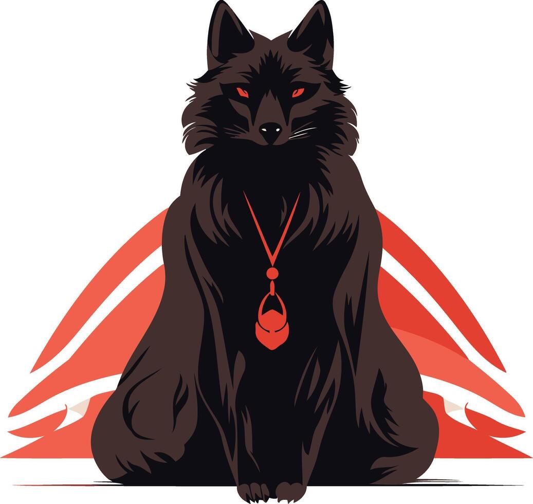 Dark Fox with Red Eyes and a Pendant vector