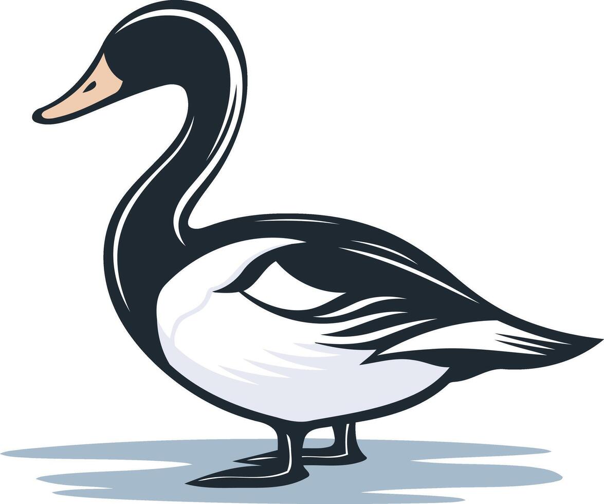 A stylized illustration of a duck with a black head and a white body vector