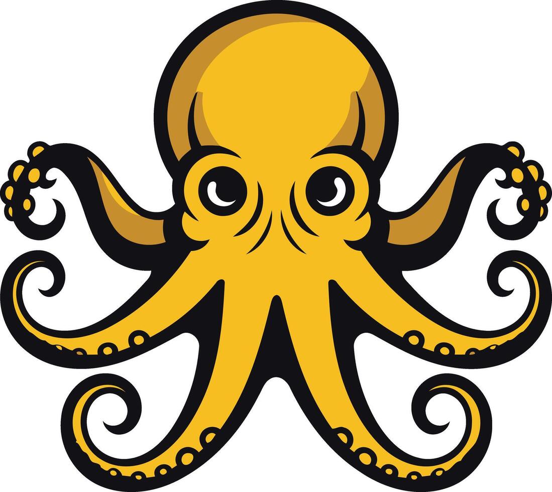 A bold and playful yellow octopus illustration, perfect for branding, merchandise, or web design vector