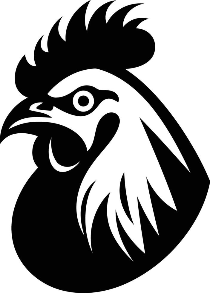 Bold black and white rooster head illustration, perfect for branding, logos, and designs vector